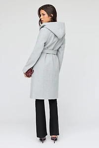 Manteau à capuchon en simililaine avec ceinture