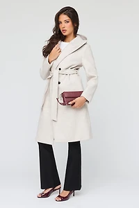 Manteau à capuchon en simililaine avec ceinture