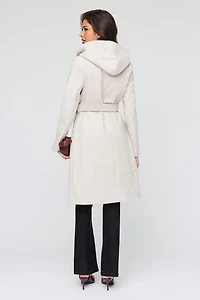 Manteau à capuchon en simililaine avec ceinture