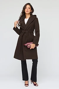 Manteau à capuchon en simililaine avec ceinture