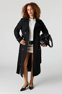 Faux Wool Belted Trench Coat