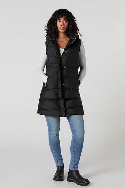 Hooded Longline Puffer Vest