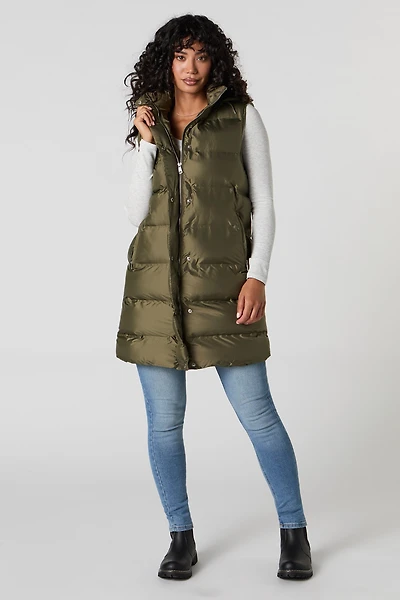 Hooded Longline Puffer Vest