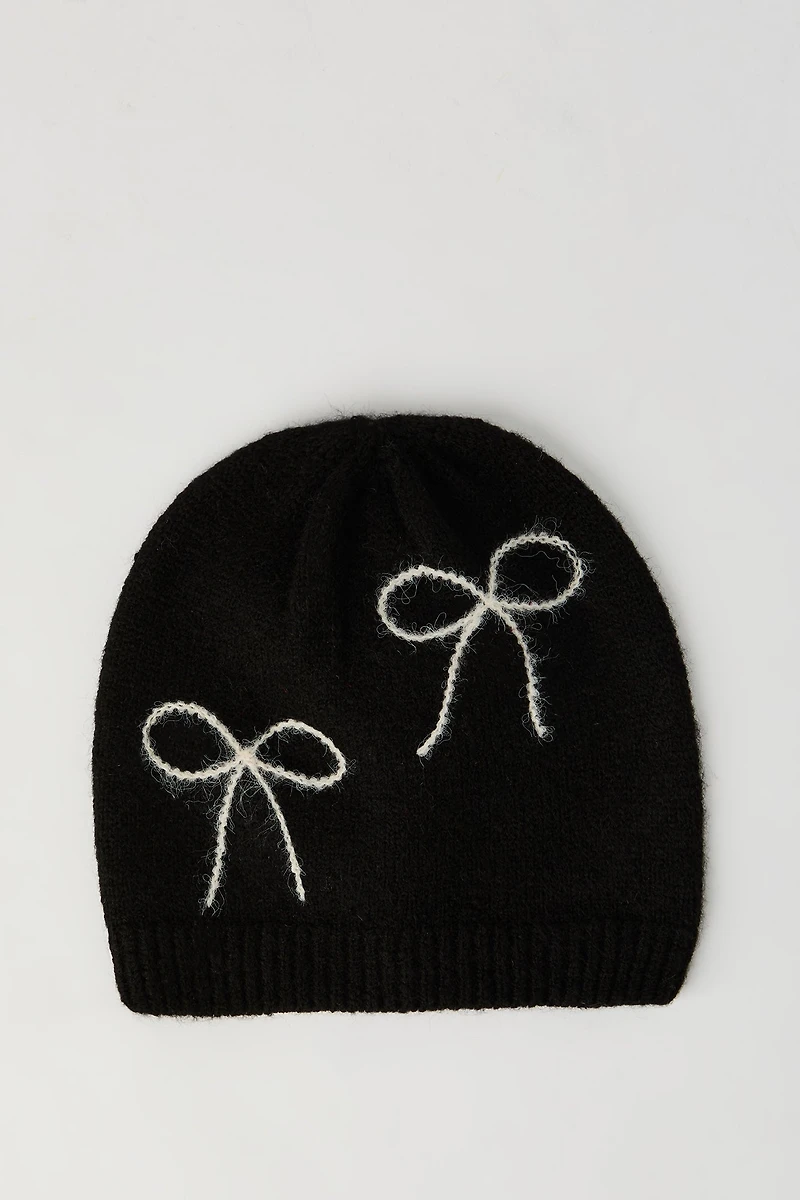 Bow Jacquard Knit Beanie