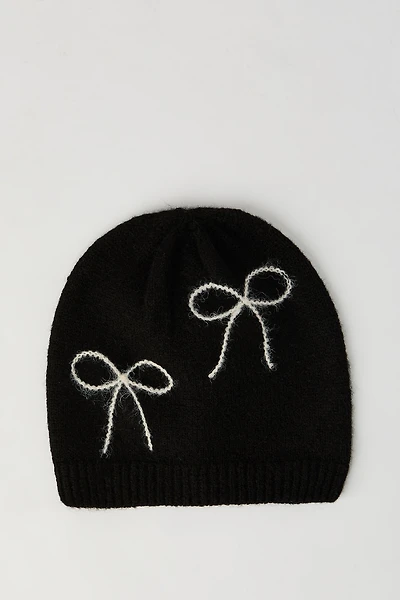 Bow Jacquard Knit Beanie