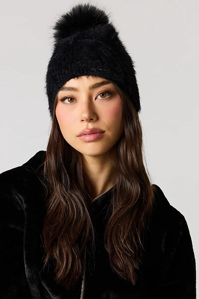 Faux Fur Pom Beanie
