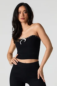Ribbon Trim Knit Tube Top