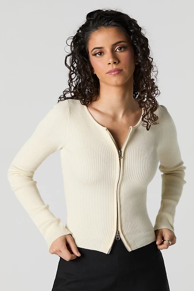 Haut en tricot côtelé avec fermeture à glissière
