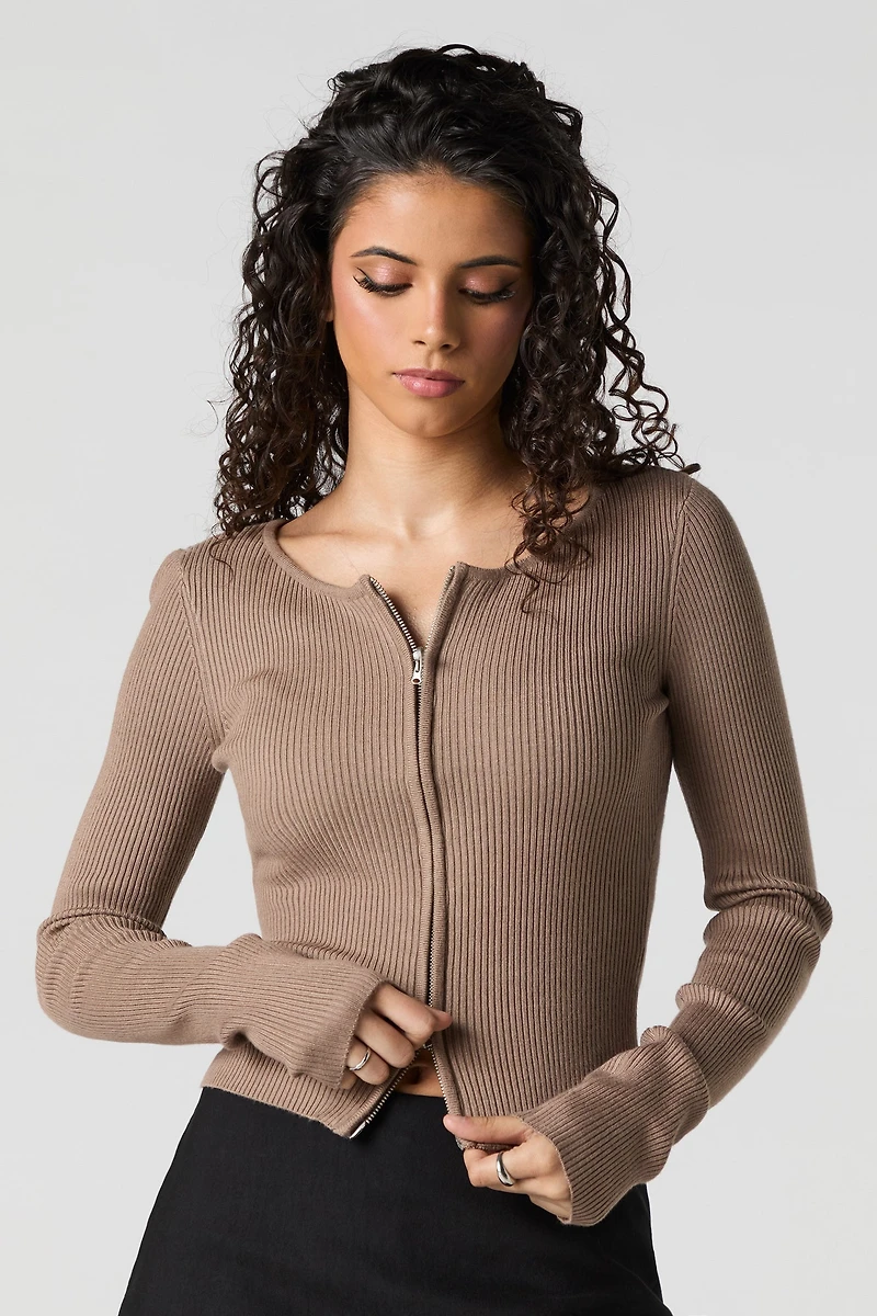 Haut en tricot côtelé avec fermeture à glissière