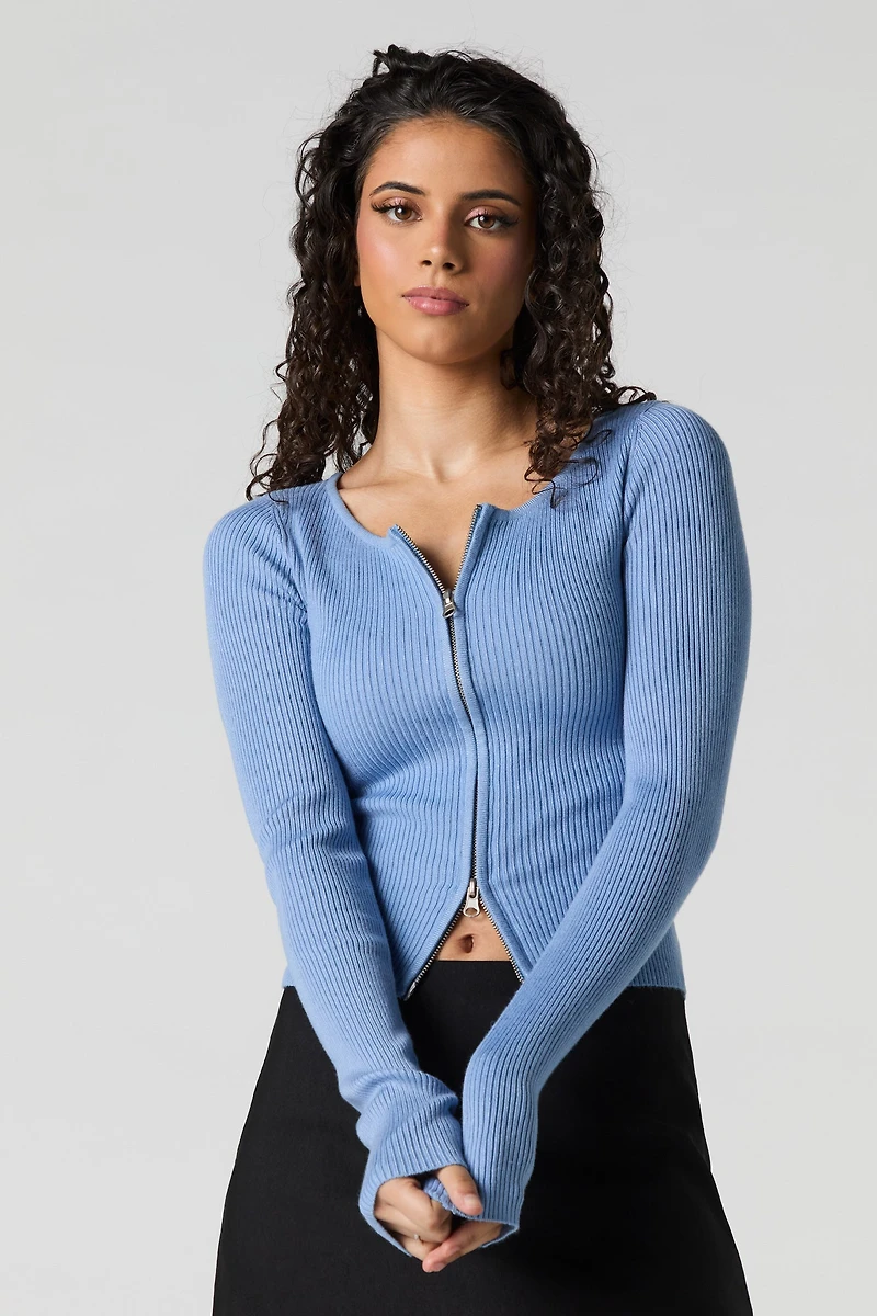 Haut en tricot côtelé avec fermeture à glissière