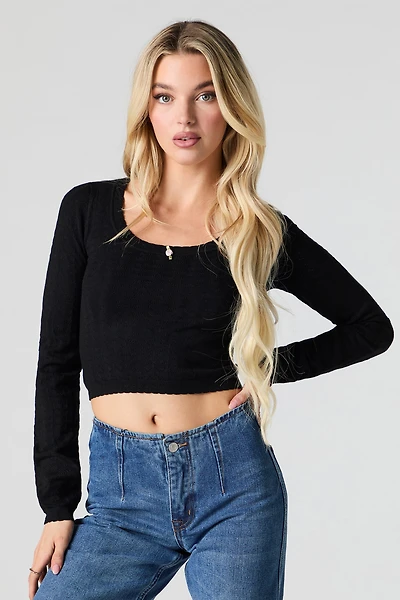 Pointelle Knit Rosette Sweater