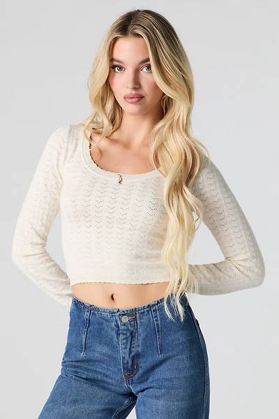 Pointelle Knit Rosette Sweater