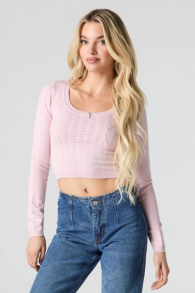 Pointelle Knit Rosette Sweater