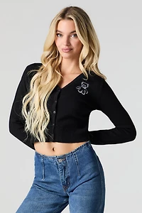 Embroidered Button Front Sweater