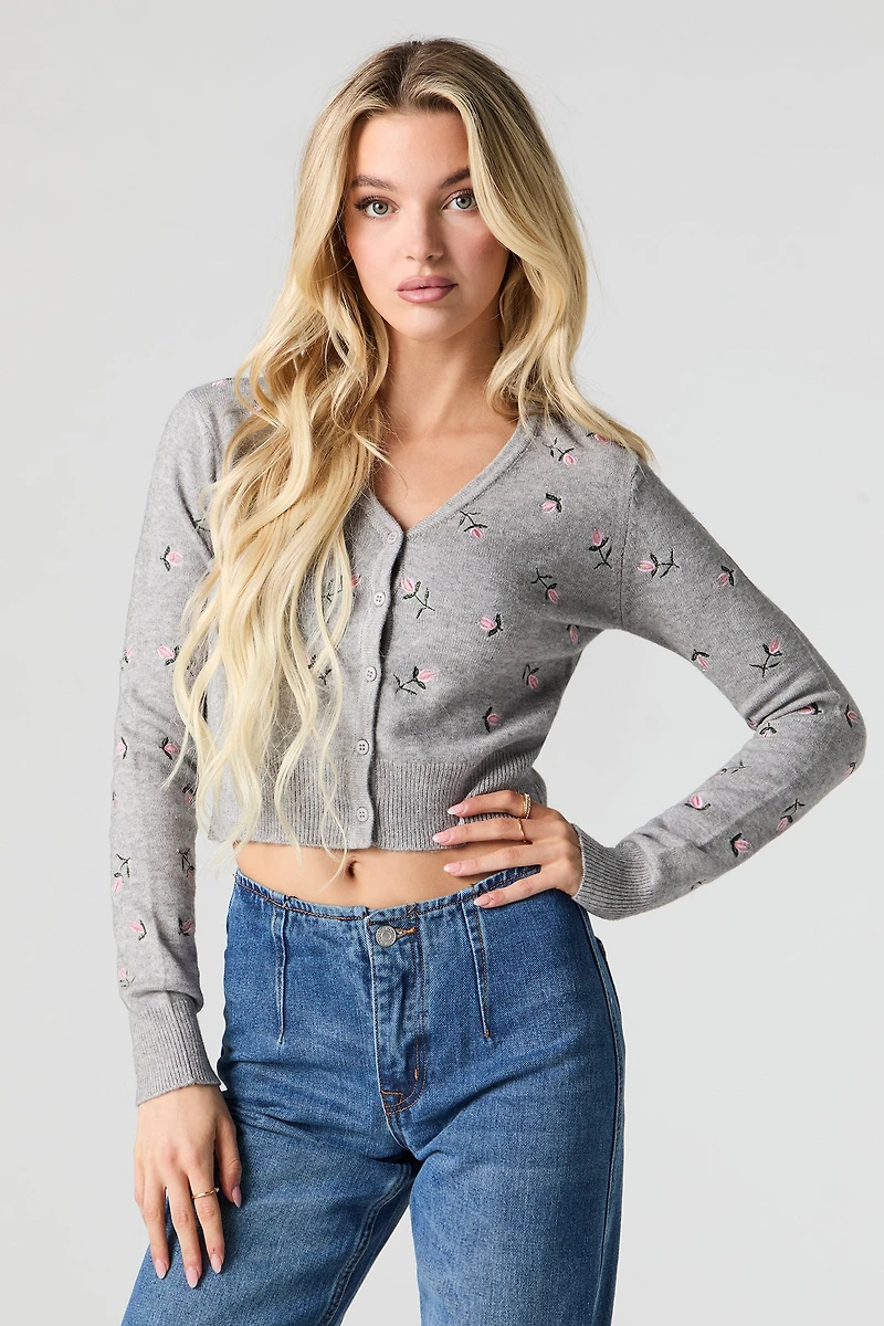 Embroidered Button Front Sweater