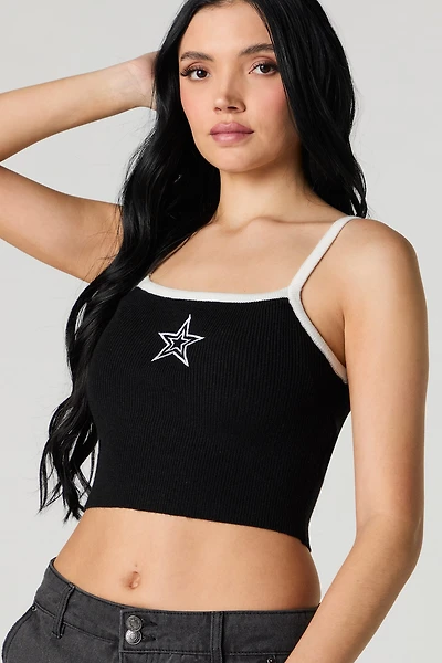 Star Embroidered Ribbed Knit Tank