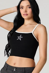 Star Embroidered Ribbed Knit Tank