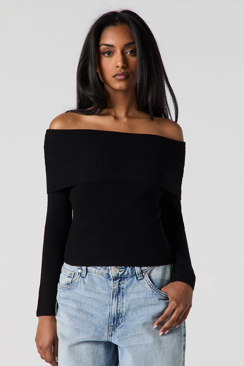 Ribbed Knit Off Shoulder Top