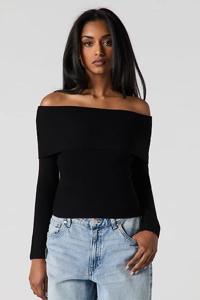 Ribbed Knit Off Shoulder Top