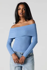 Haut en tricot côtelé à épaules dénudées