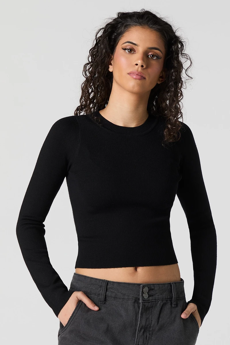 Ribbed Sweater Knit Long Sleeve Top