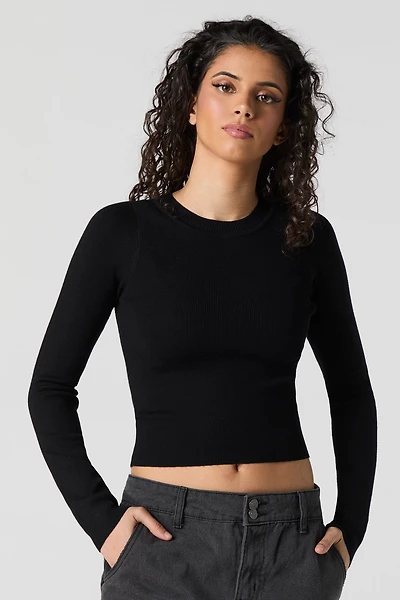 Ribbed Sweater Knit Long Sleeve Top