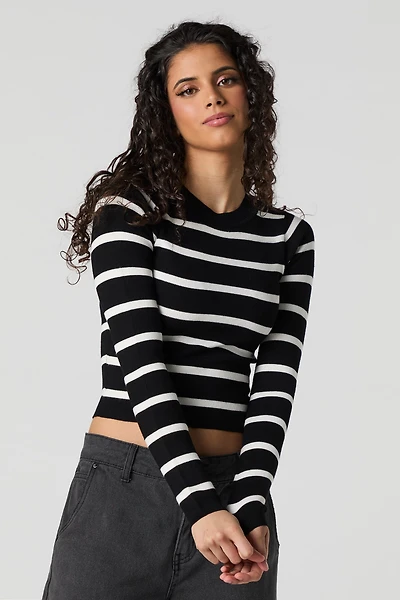 Ribbed Sweater Knit Long Sleeve Top