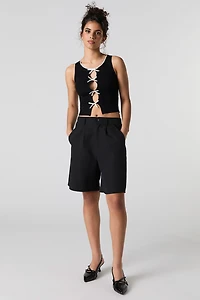 Ribbed Knit Cut-Out Bow Tank