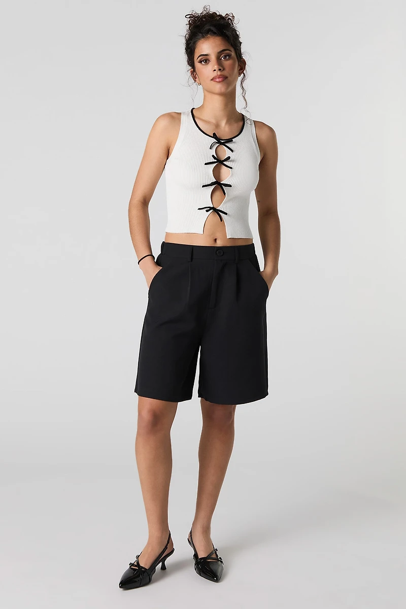 Ribbed Knit Cut-Out Bow Tank