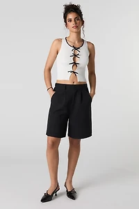 Ribbed Knit Cut-Out Bow Tank