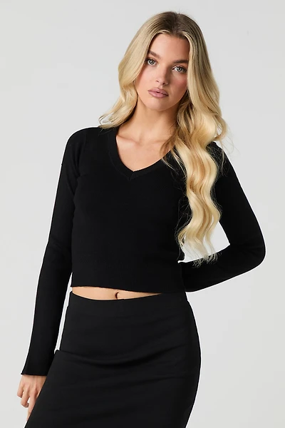 Ribbed Knit V-Neck Sweater