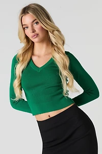 Ribbed Knit V-Neck Sweater