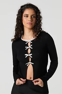 Bow Cut-Out Ribbed Sweater Knit Top