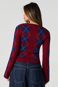 Argyle V-Neck Knit Sweater
