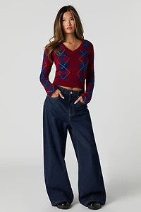Argyle V-Neck Knit Sweater
