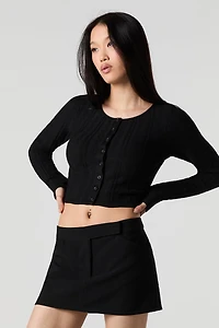 Textured Pointelle Knit Cropped Cardigan