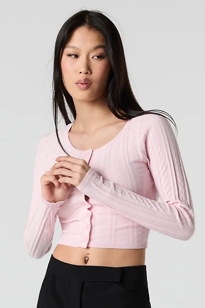 Textured Pointelle Knit Cropped Cardigan