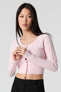 Textured Pointelle Knit Cropped Cardigan