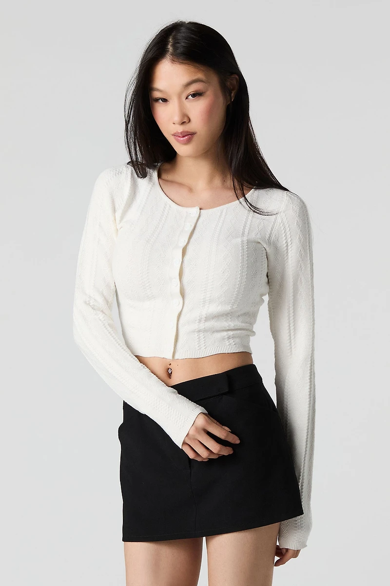 Cardigan écourté texturé en tricot pointelle