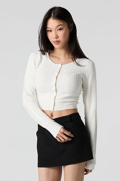 Cardigan écourté texturé en tricot pointelle