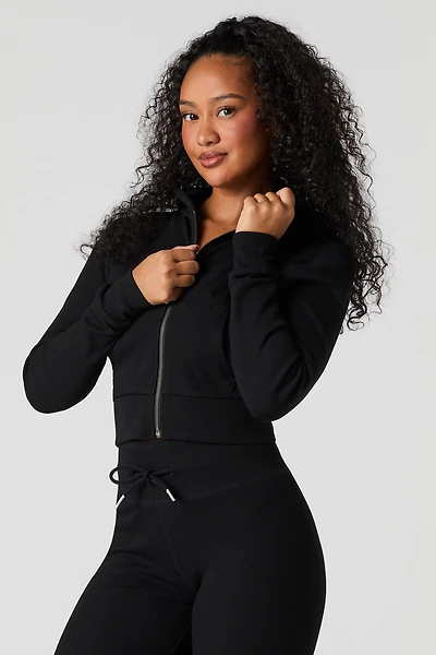 Active Ribbed Zip-Up Cropped Hoodie