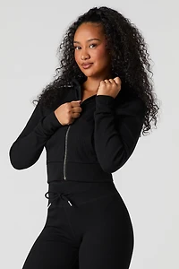 Active Ribbed Zip-Up Cropped Hoodie