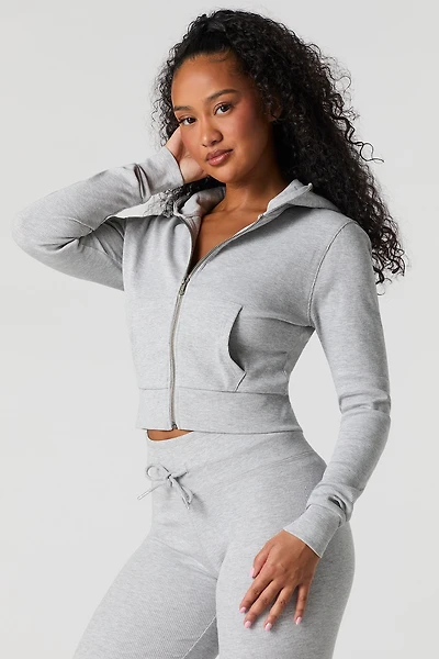 Active Ribbed Zip-Up Cropped Hoodie