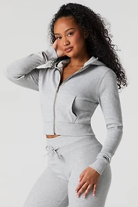 Active Ribbed Zip-Up Cropped Hoodie