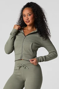 Active Ribbed Zip-Up Cropped Hoodie