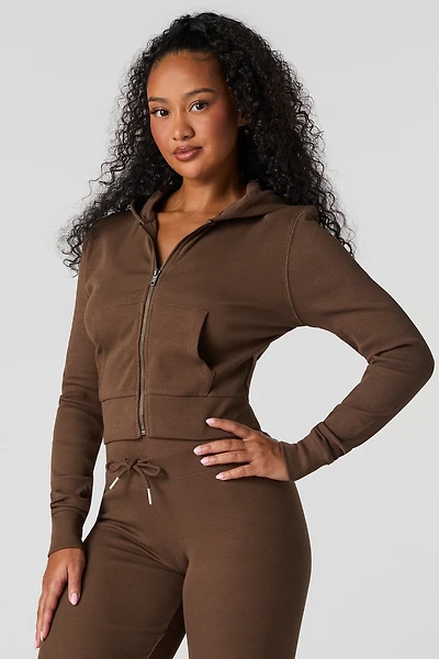 Active Ribbed Zip-Up Cropped Hoodie
