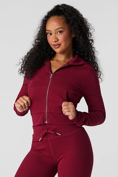 Active Ribbed Zip-Up Cropped Hoodie