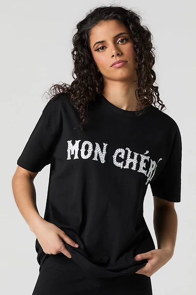 Mon Cherie Graphic Rhinestone Oversized T-Shirt