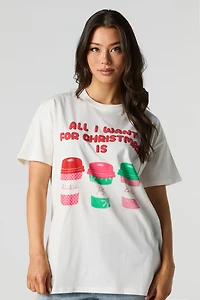 Christmas Coffees Graphic & Puff Print Oversized T-Shirt