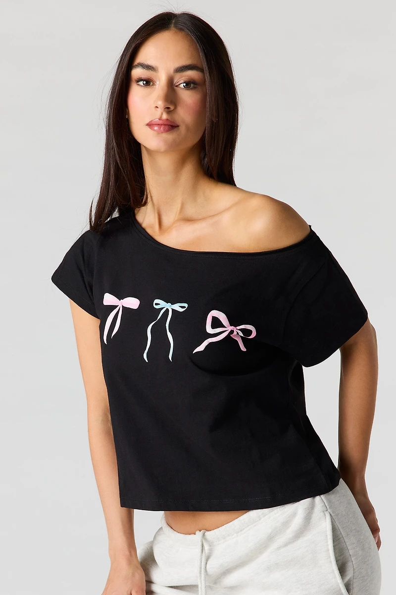 Off Shoulder Graphic T-Shirt